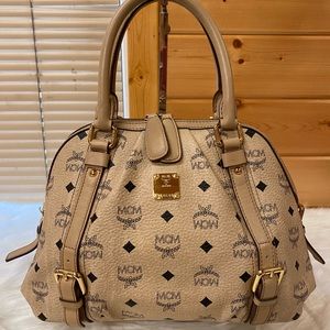 Authentic MCM Visetos Beige Dome Satchel